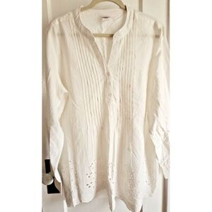 American sweetheart women‎ embroidered long sleeve split Neck blouse XL WHITE